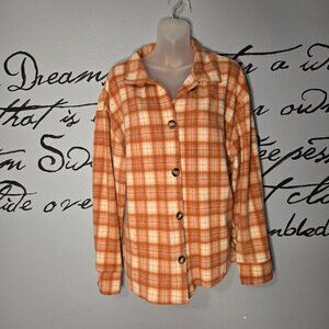 NWT Cure. Fluffy Flannel Plaid Button Up Shirt - Shirt Jacket,  XL